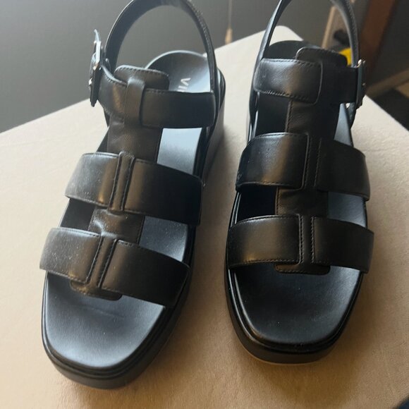 Vionic Delano Platform Wedge Sandals – Black Leather, Size 10 (New in Box) - Picture 1 of 8